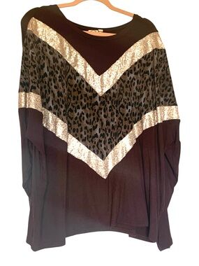 Grace & Emma Woman’s Chocolate Brown Gold Sequin Chevron Top Plus Size XXL